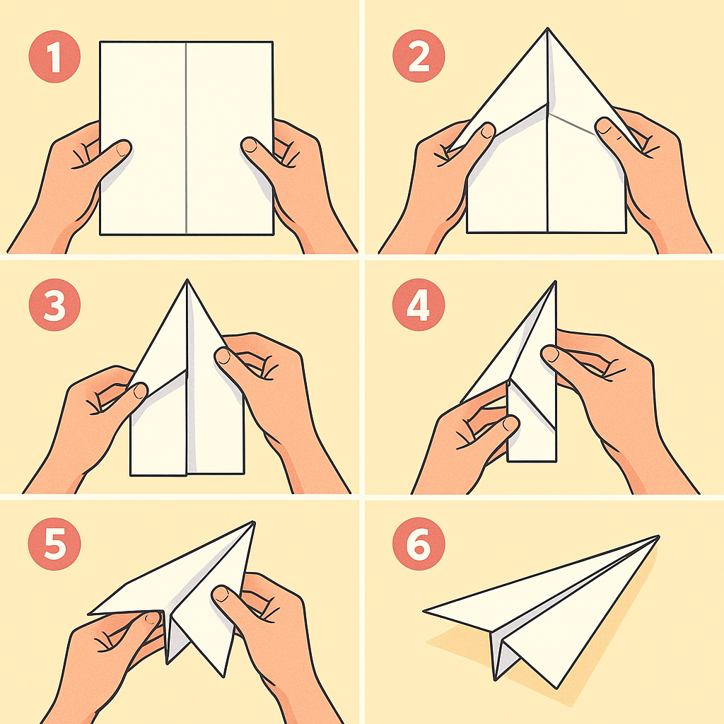 An illustrated guide on how to make a paper airplane.