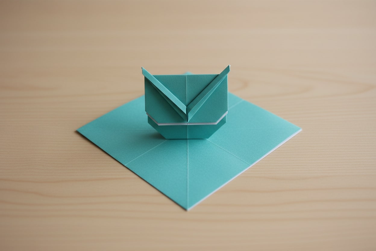 An origami owl in the process of being made.