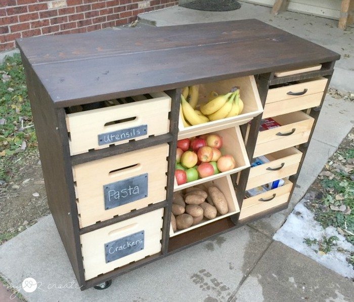 DIY Kitchen Island Wooden Crate Pantry Storage
