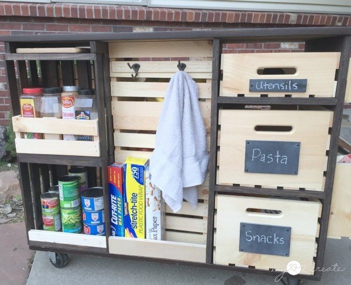 DIY Kitchen Island Wooden Crate Pantry Storage