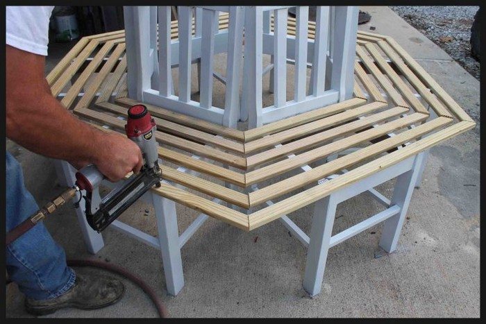 Bench Around a Tree from Kitchen Chairs