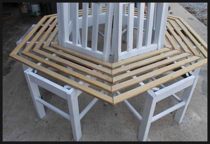 Bench Around a Tree from Kitchen Chairs