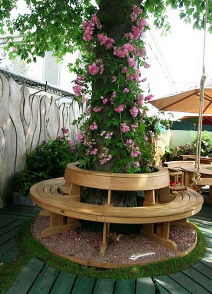 Bench Around a Tree from Kitchen Chairs