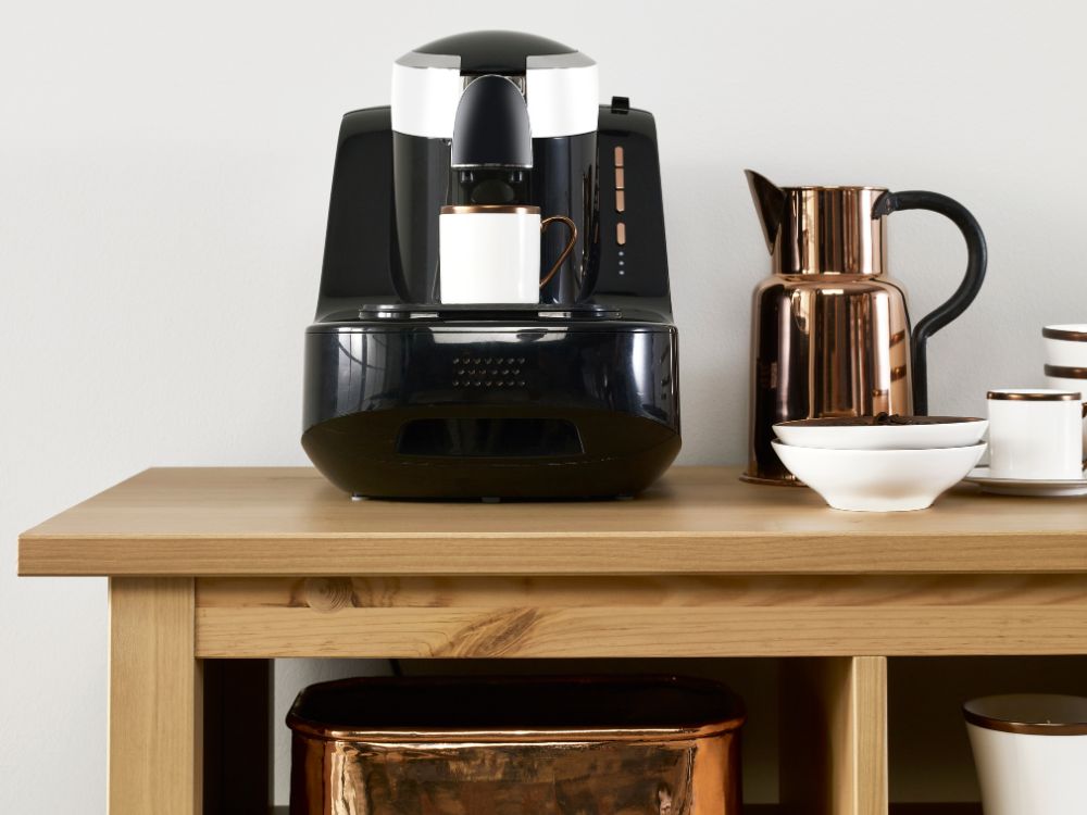 An image of a coffee station for an article about coffee bar ideas.