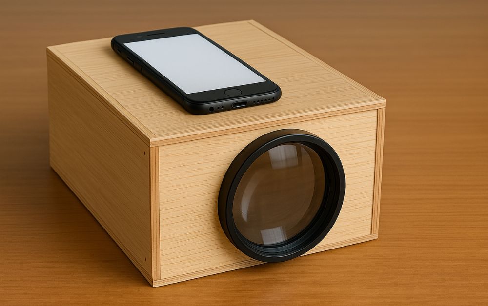 An image of a DIY projector made from wood.