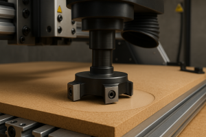 An image of a spoilboard surfacing bit on a CNC machine.