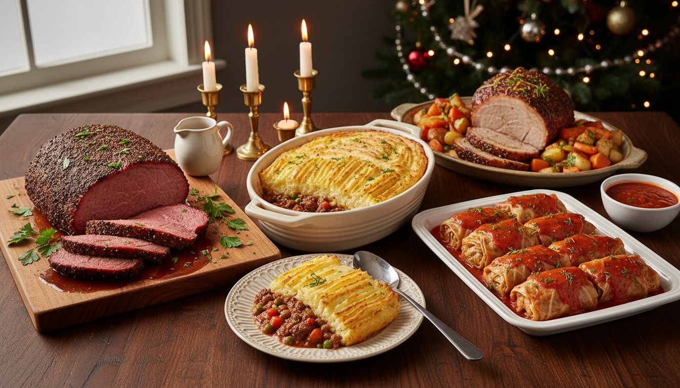 An image of budget entrees for Christmas dinner.