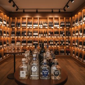 An image of a liquor store selling a wide range of holiday wine.