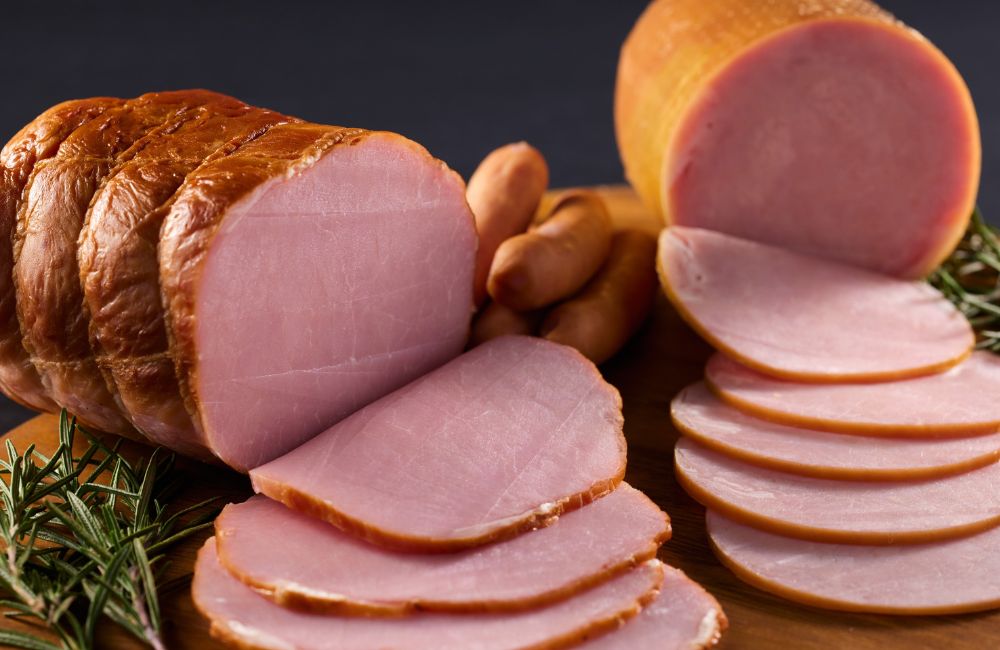 An image of honey glazed ham and a smoked ham.