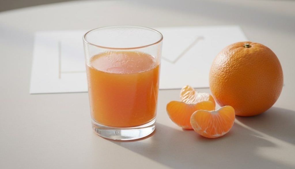(OJ + whole orange + subtle blood sugar curve concept)