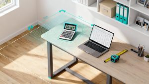 An image of a home office being measured for an article about home office tax deduction.