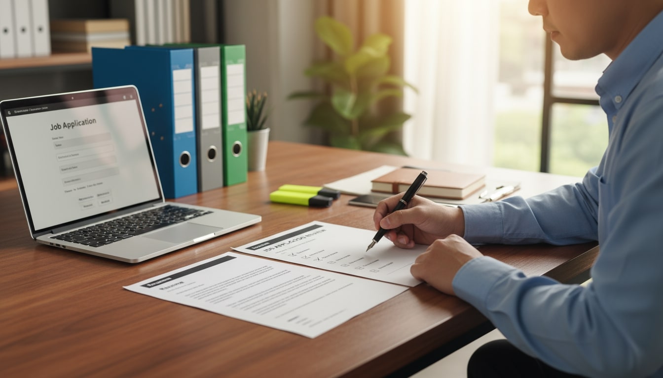 An image of someone reviewing their resume and preparing job application materials for remote positions.