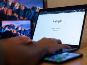 An image of a monitor showing the Google search site.