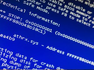 An image of Microsoft's old blue screen of death.