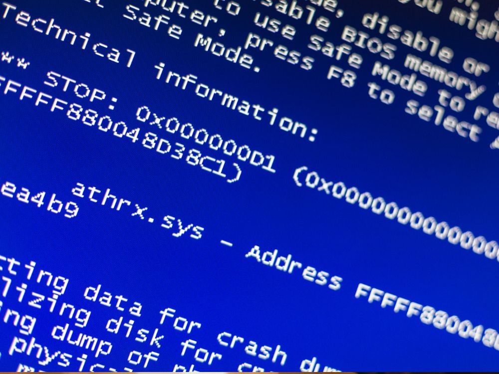 An image of Microsoft's old blue screen of death.