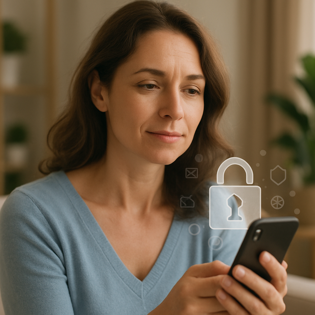 An image of a woman using the Tea ap.