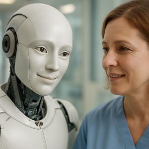 An image of a patient and a healthcare robot.