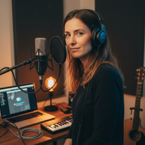 An image of a woman using AI to create music for Spotify.