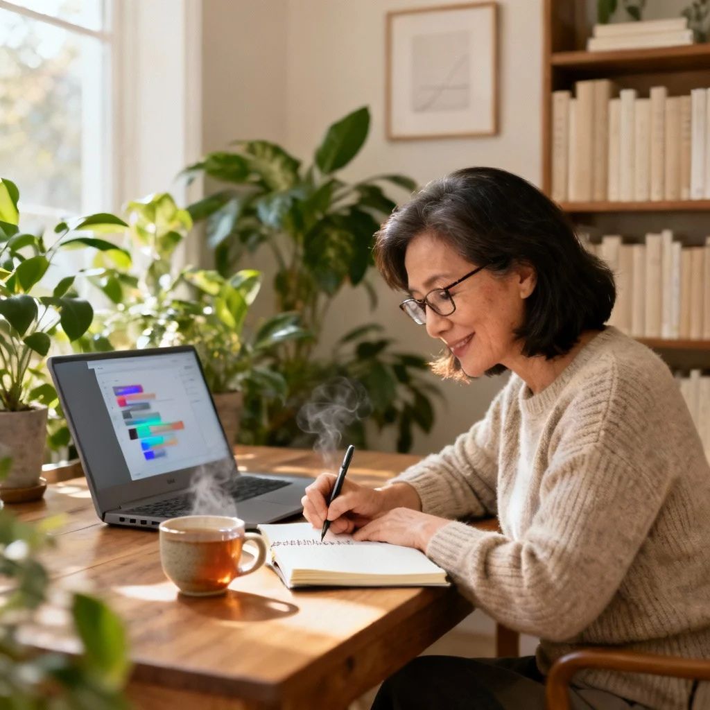 An image of a woman working on a presentation.