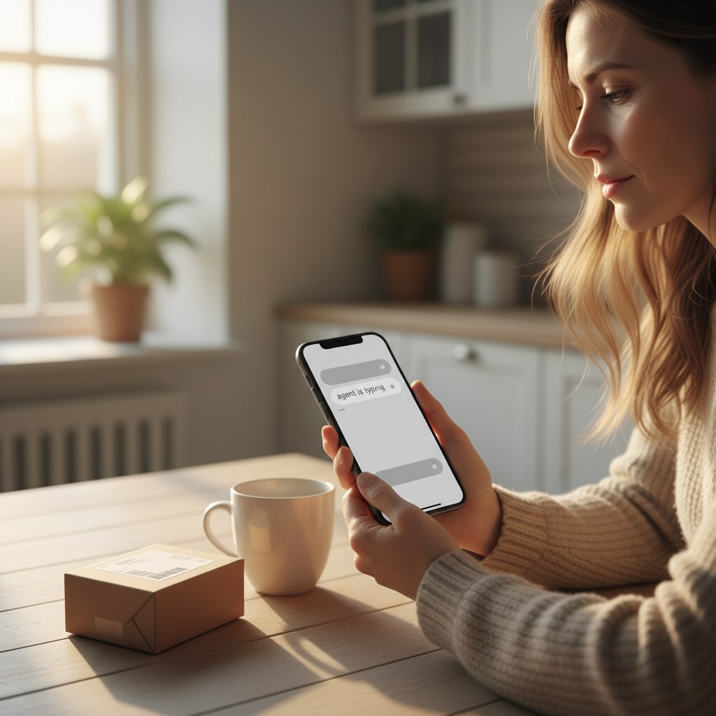 An image of a customer talking to an AI support representative.
