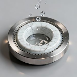 a window-sized ultrasonic AWH device in a sunlit home with a small solar panel.