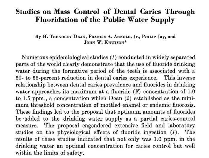 Studies on Mass Control of Dental Caries through Fluoridation of the Public Water Supply - published October, 1950