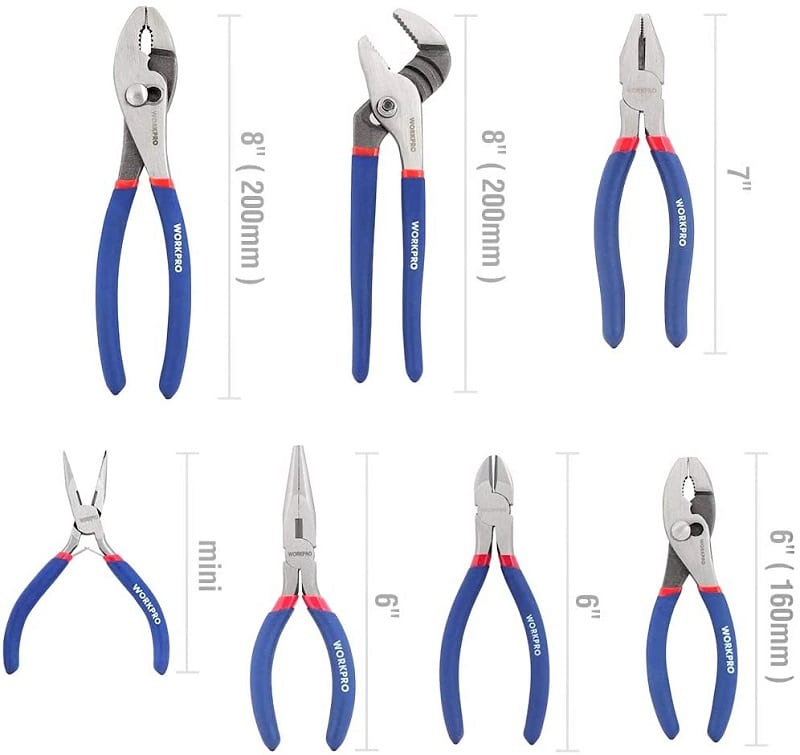 The Workpro 7 provides you with pliers for just about all your maintenance needs. 