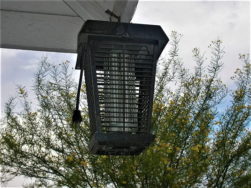 Bug zappers work by discharging a UV light that attracts bugs to the center of the device, where they are trapped. The bugs are eventually electrocuted, usually between two metal grids.