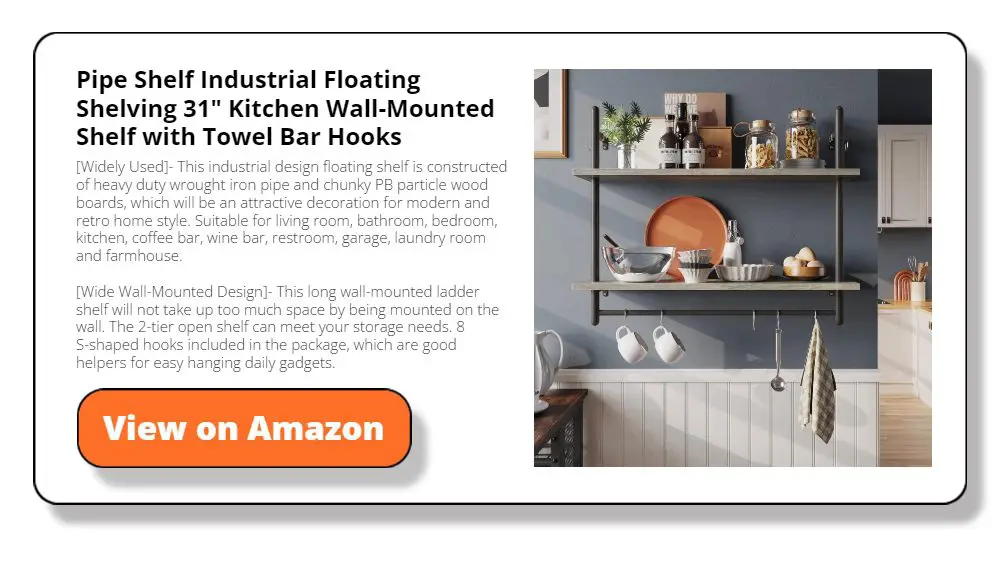 Pipe Shelf Industrial Floating Shelving 31" Kitchen Wall-Mounted Shelf with Towel Bar Hooks