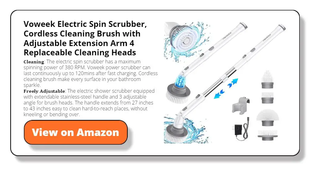 Voweek Electric Spin Scrubber, Cordless Cleaning Brush with Adjustable Extension Arm 4 Replaceable Cleaning Heads
