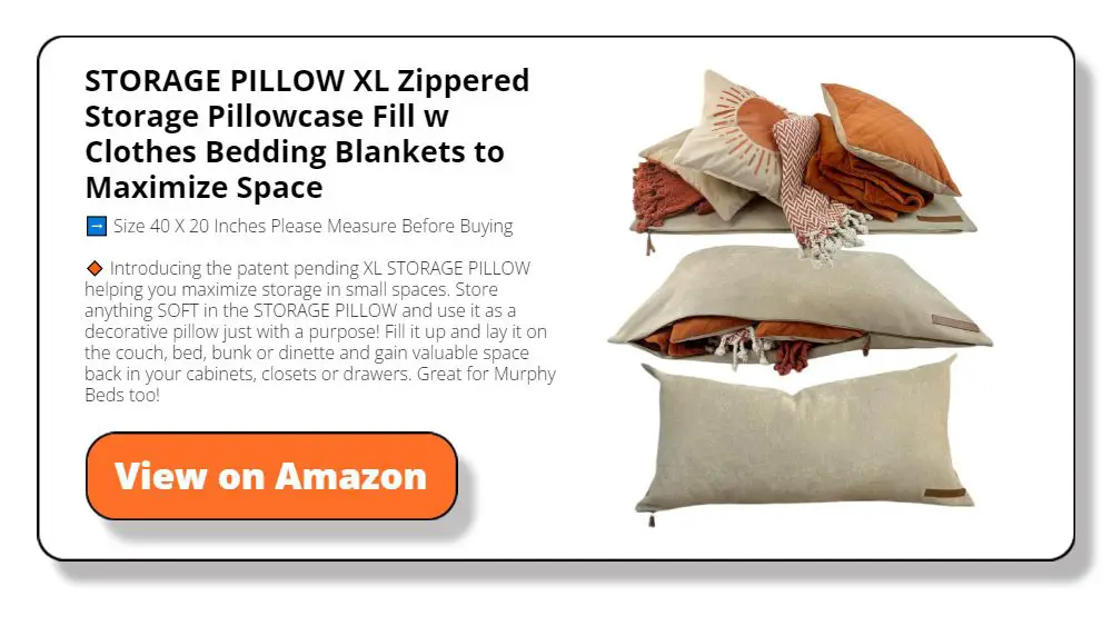 STORAGE PILLOW XL Zippered Storage Pillowcase Fill w Clothes Bedding Blankets to Maximize Space