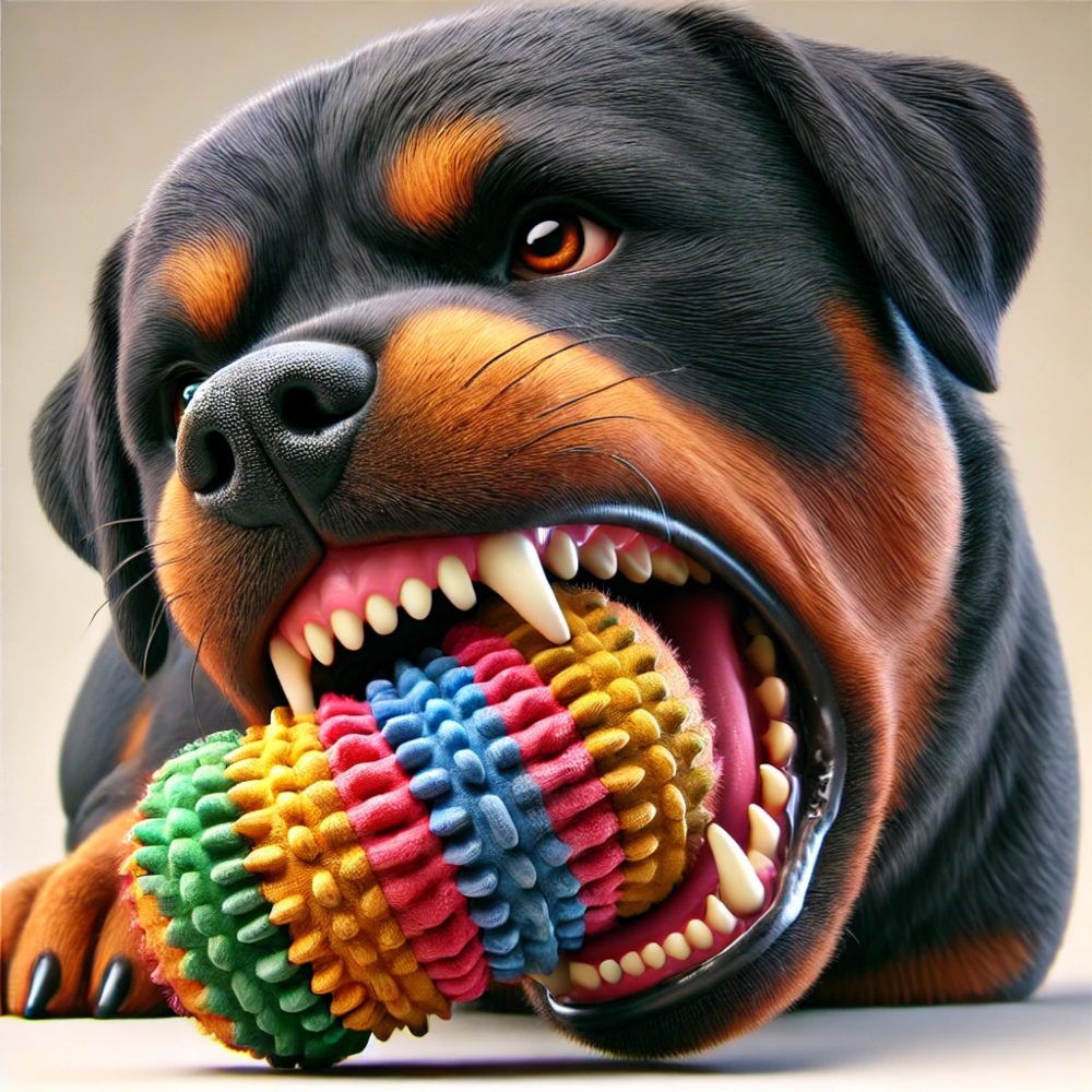 Rottweilers have a robust bite force as part of their protective nature.