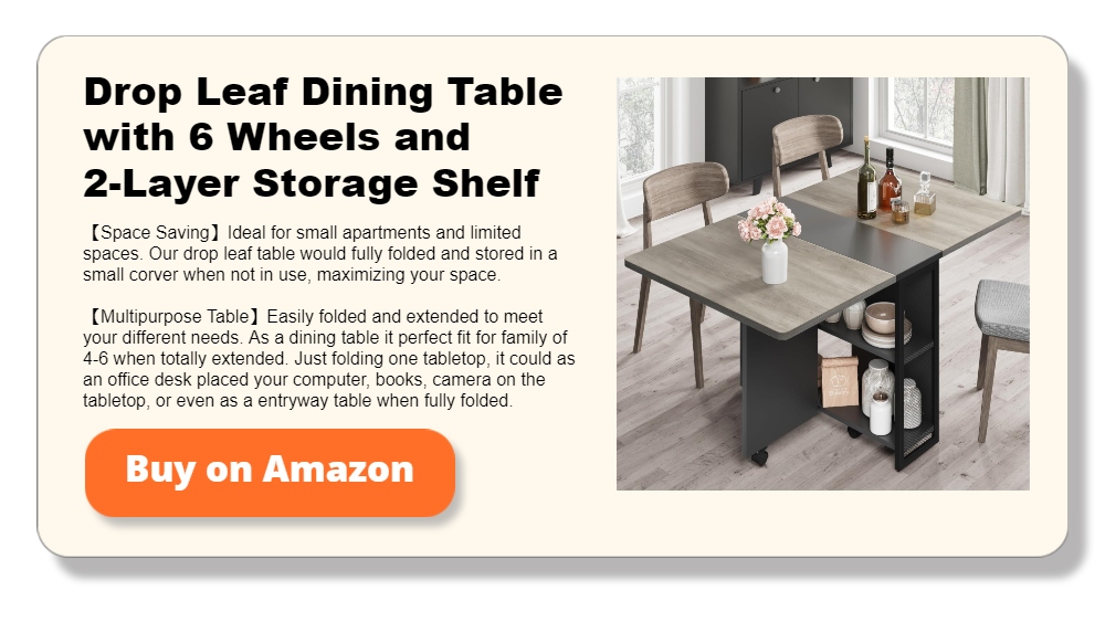 Drop Leaf Dining Table with 6 Wheels and 2-Layer Storage Shelf