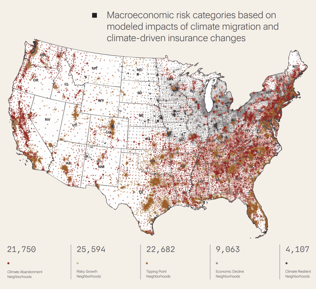 Macroeconomic risk categories based on modeled impacts of climate migration and climate driven insurance changes.