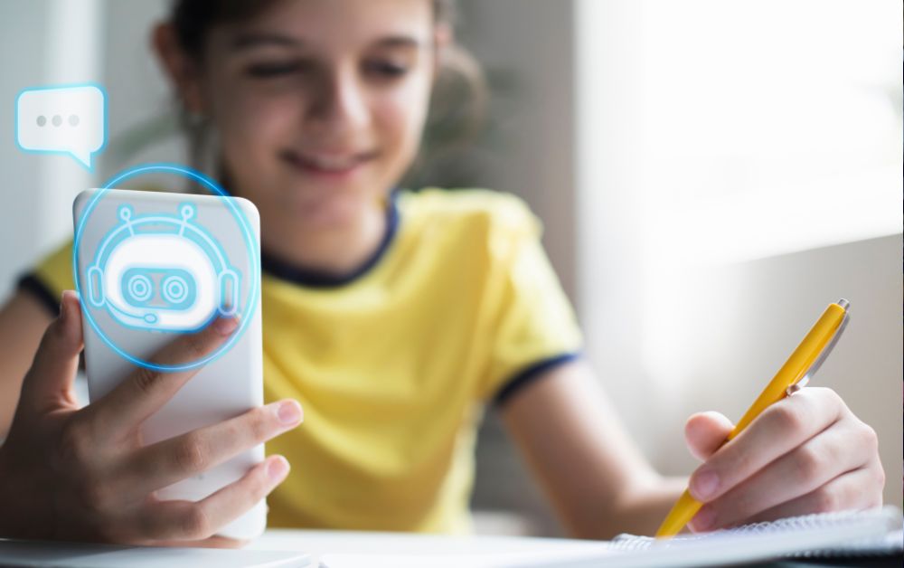 An image of a child using an AI chatbot.