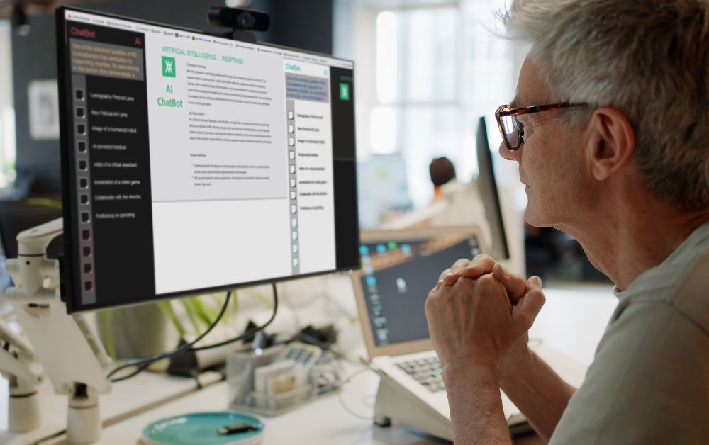 An image of a senior woman using chatgpt.