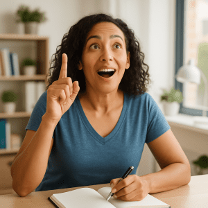 An image of a woman who took a power nap and is feeling inspired.