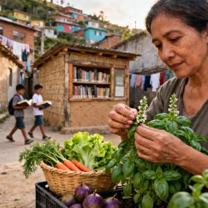 An image of a brazilian native harvesting vegetables.