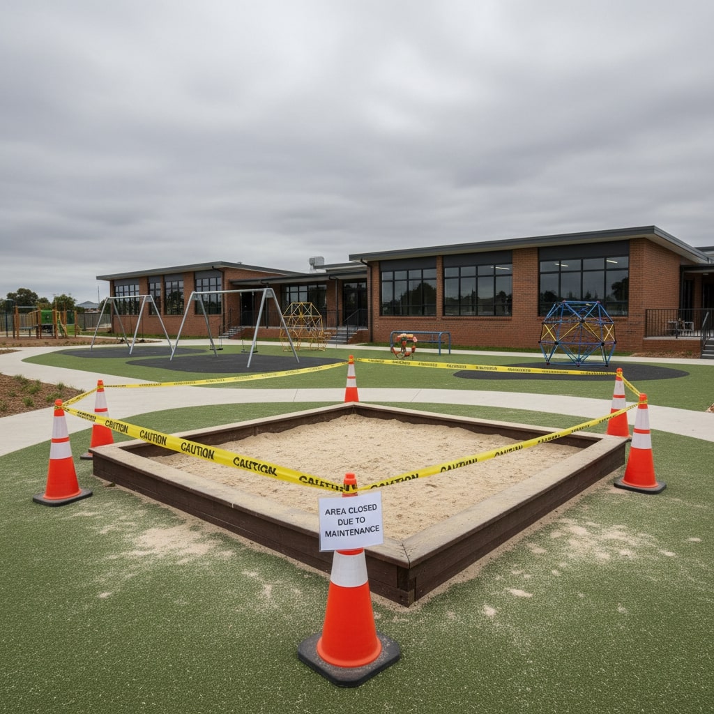 An image of a sandbox believed to be contaminated with asbestos.