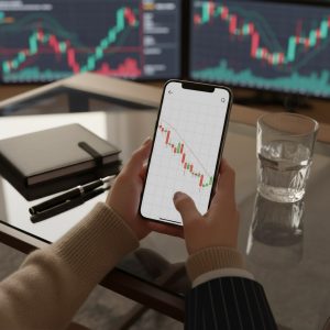 An image of a person look at AI company's stock value going down.